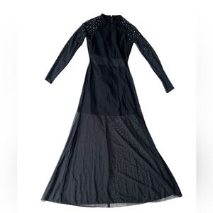 VINTAGE 90S CACHE BLACK MESH LONG SLEEVE DRESS GOWN SIZE SMALL WHIMSIGOTH WITCHY